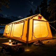 Lilypelle 10 Person Blow Up Camping Inflatable Tent w/ Canopy & Stove Jack & AC Port,13.8′x 10.5′x 6.9′Waterproof Oxford 2 Room Air Tent,Easy Setup Glamping Inflatable House
