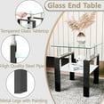thumbnail image 2 of 2-Tier Tempered Glass End Table with Open Storage Shelf, Modern Sofa Side Table with Steel Pipe and Metal Legs, Square Tea Table, Glass Nightstand for Living Room Bedroom Office, Black, 2 of 9