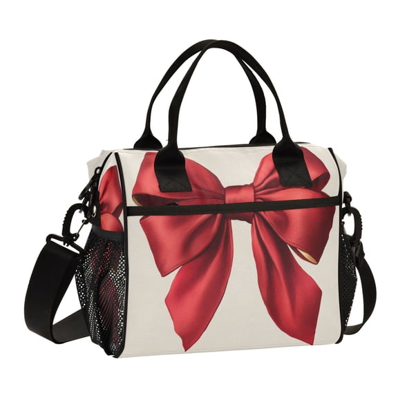 Large Insulated Lunch Bag With Adjustable Strap 9L/12L Capacity For Work Picnic Travel Seamless Bow Illustration