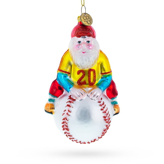 Baseball Santa with Jersey #20 Glass Christmas Ornament