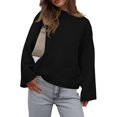 thumbnail image 4 of Women'S Long Sleeve Ribbed Knit Loose Pullover Sweater Tops Fuzzy Knit Casual Chunky Fall Outfits Clothes Black XL, 4 of 9
