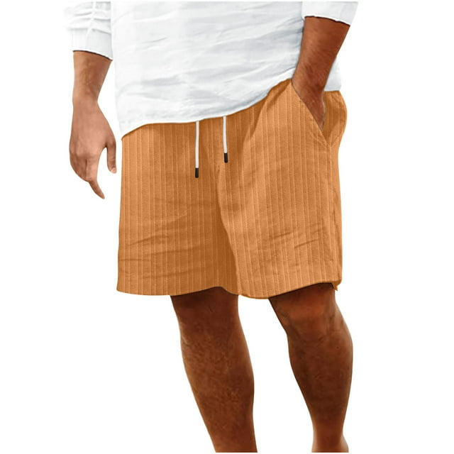 Plebaso Mens Shorts Summer Beach Shorts with Drawstring Solid Color Lightweight Vacation Pocket Shorts
