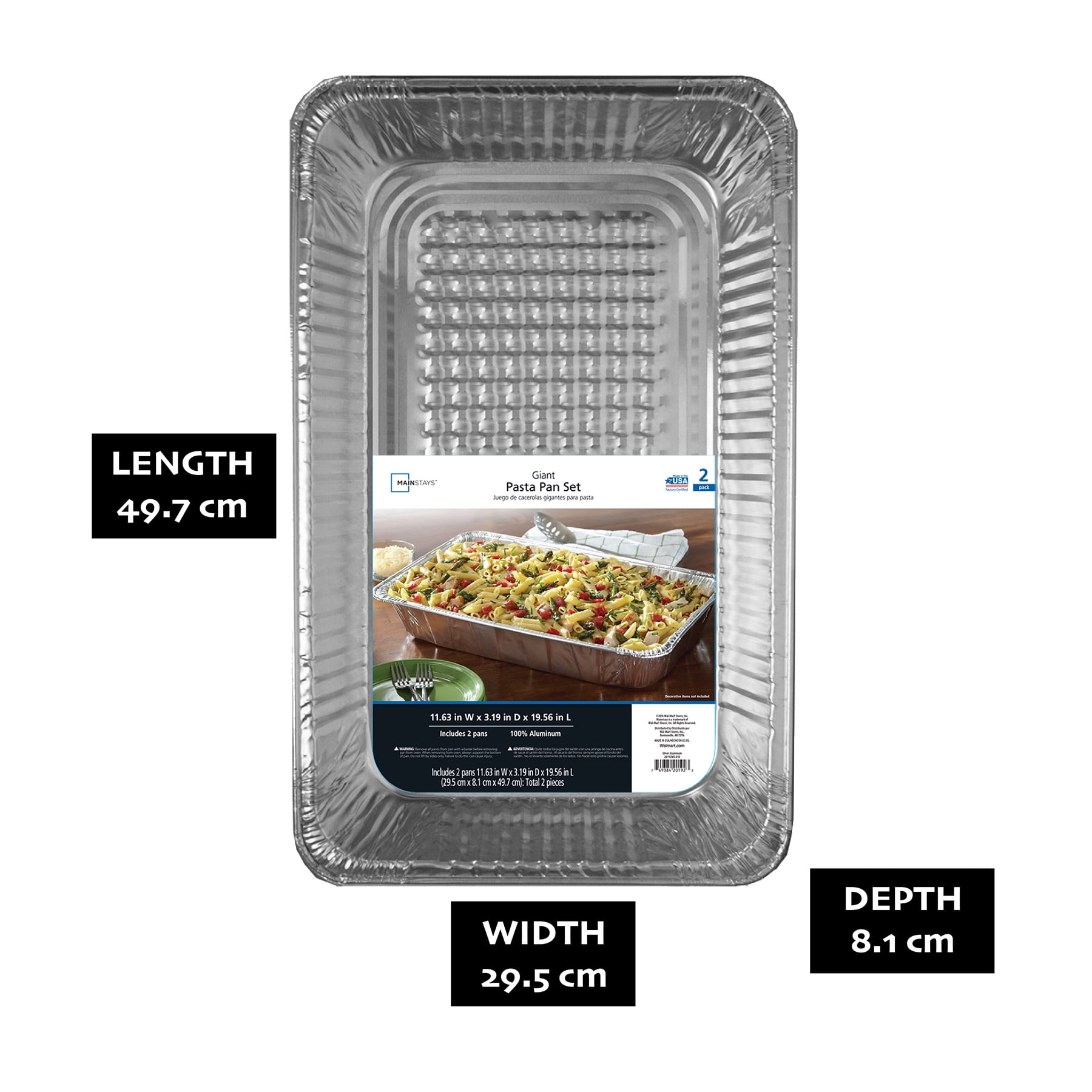 Mainstays Aluminum Full Steam Pan, 19.5" x 11.6", Giant Disposable Catering Pan, 2 Count