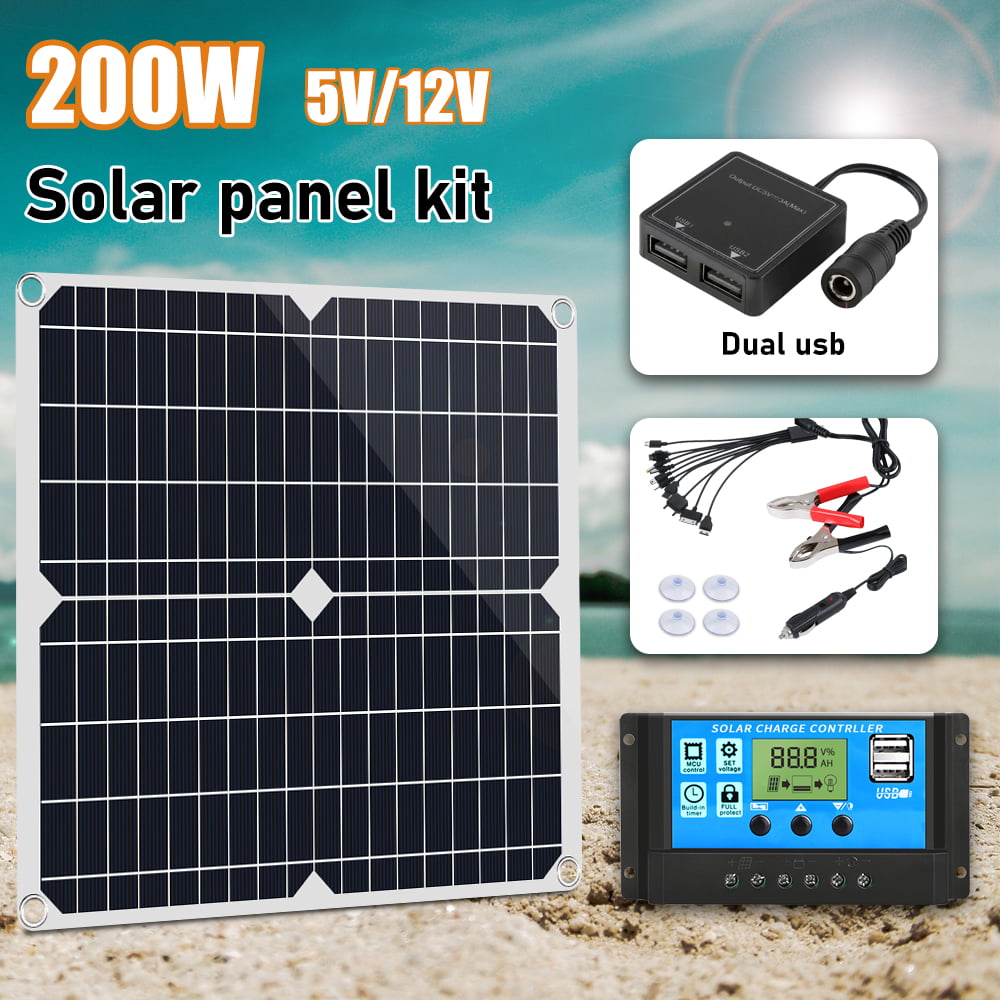 200W 12V/18V Folding Portable Solar Panel Controller Kit For Camping/Car Battery 
