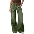 thumbnail image 3 of XUNKUSGA Jeans for Women Casual High Waisted Straight Leg Denim Pants Loose Vintage Womens Jeans with Front Pockets Stretchy Tummy Control Long Pants,Green,XL, 3 of 9