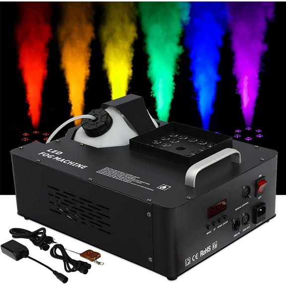 TCFUNDY 1500W Fog Machine w/ 24 LED 3 in 1 RGB Up Spray Fogger DMX-512 Smoke Maker with Remote Control Halloween Decoration Stage Atmosphere Effect