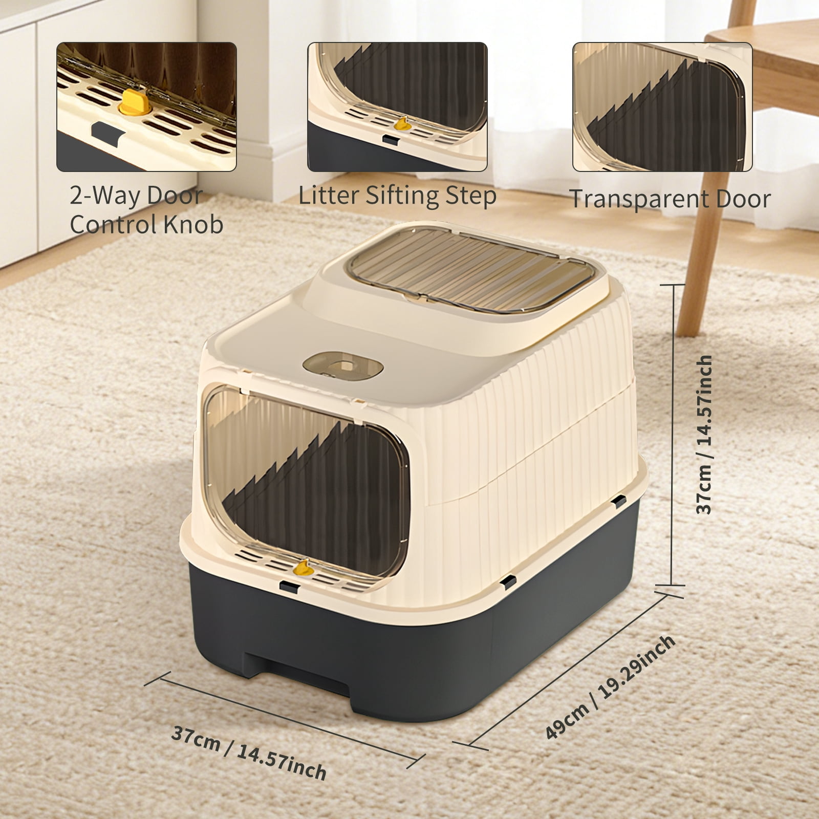 Black Fully Enclosed Cat Litter Box, Drawer Type Odor-Locking Litter Pan with Anti-Splash Design, Easy Clean Removable Cat Litter Tray for Cats of All Sizes, Multi-Cat Household