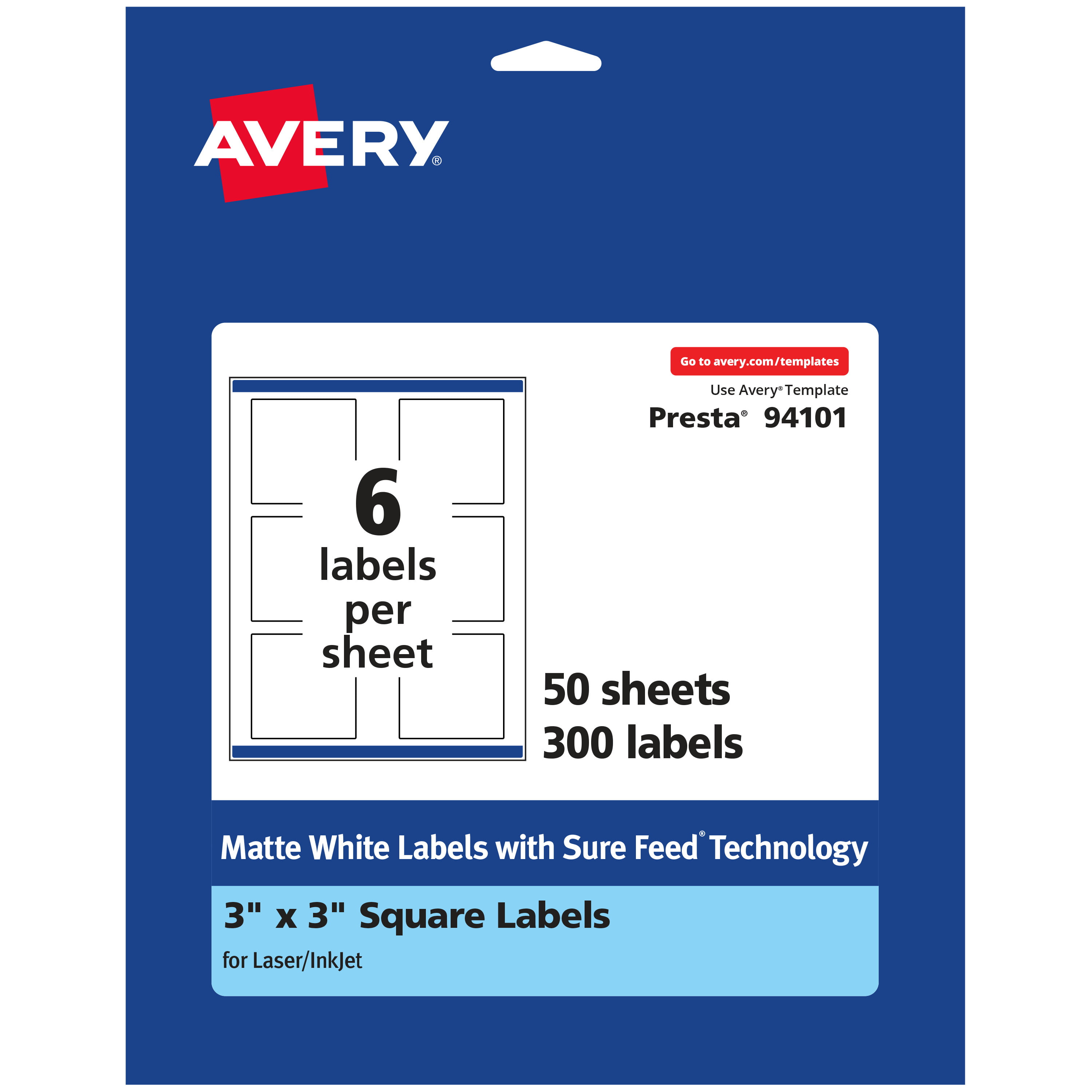 Avery Matte White Square Labels, 3" x 3", 300 Labels