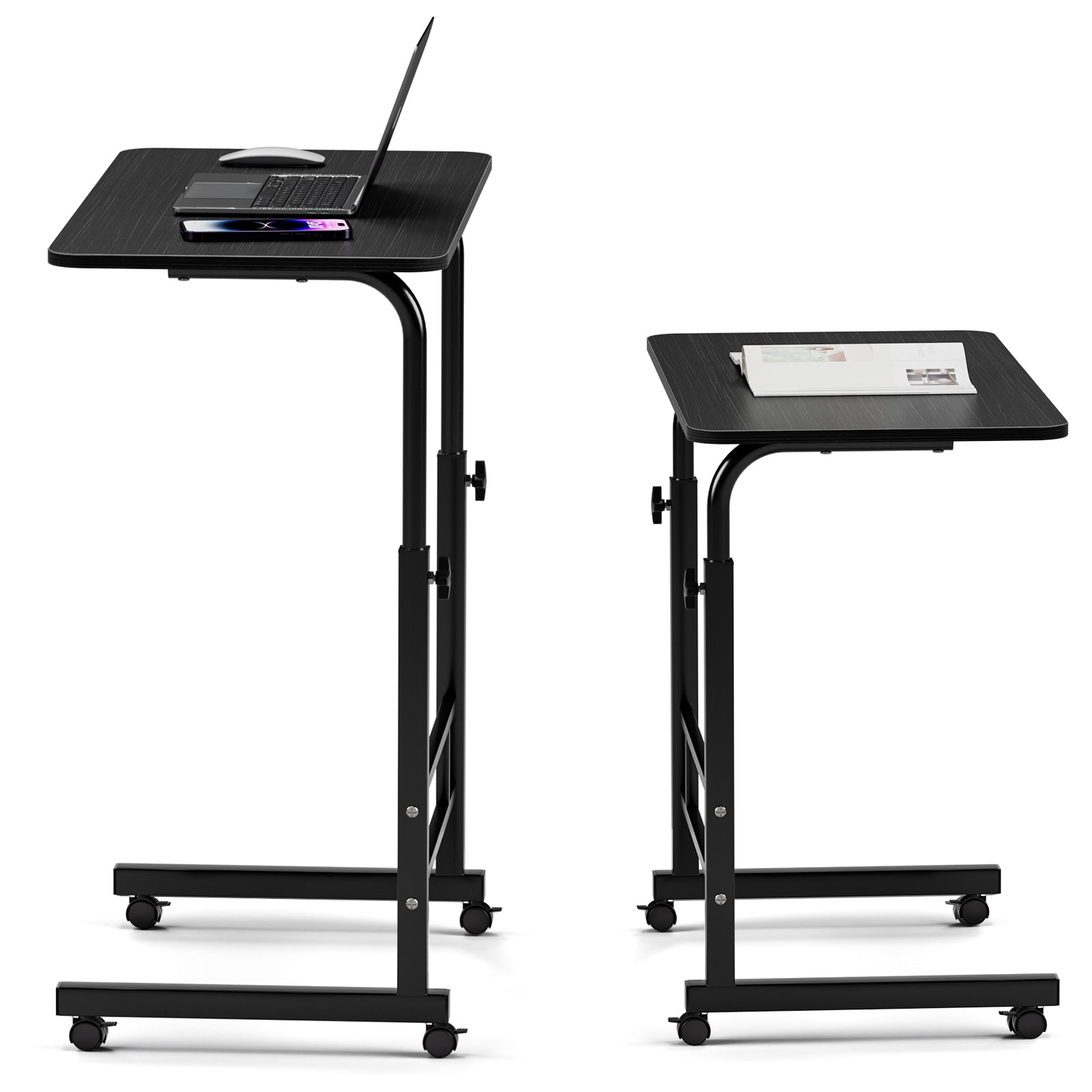 BeauGift Rolling Height Adjustable Laptop Desk, Portable Standing Computer Table on Wheels, Black