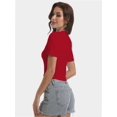 thumbnail image 3 of Women's Short Sleeve Crop Top - Crew Neck Fitted Shirt, Soft Stretch Casual & Workout T-Shirt, Basic Slim Fit Tee for Going Out, 3 of 6