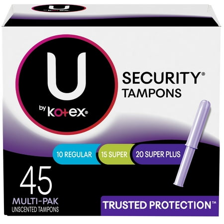 U by Kotex Security Tampons, Multipack, Regular/Super/Super Plus Absorbency, Unscented, 45 Count