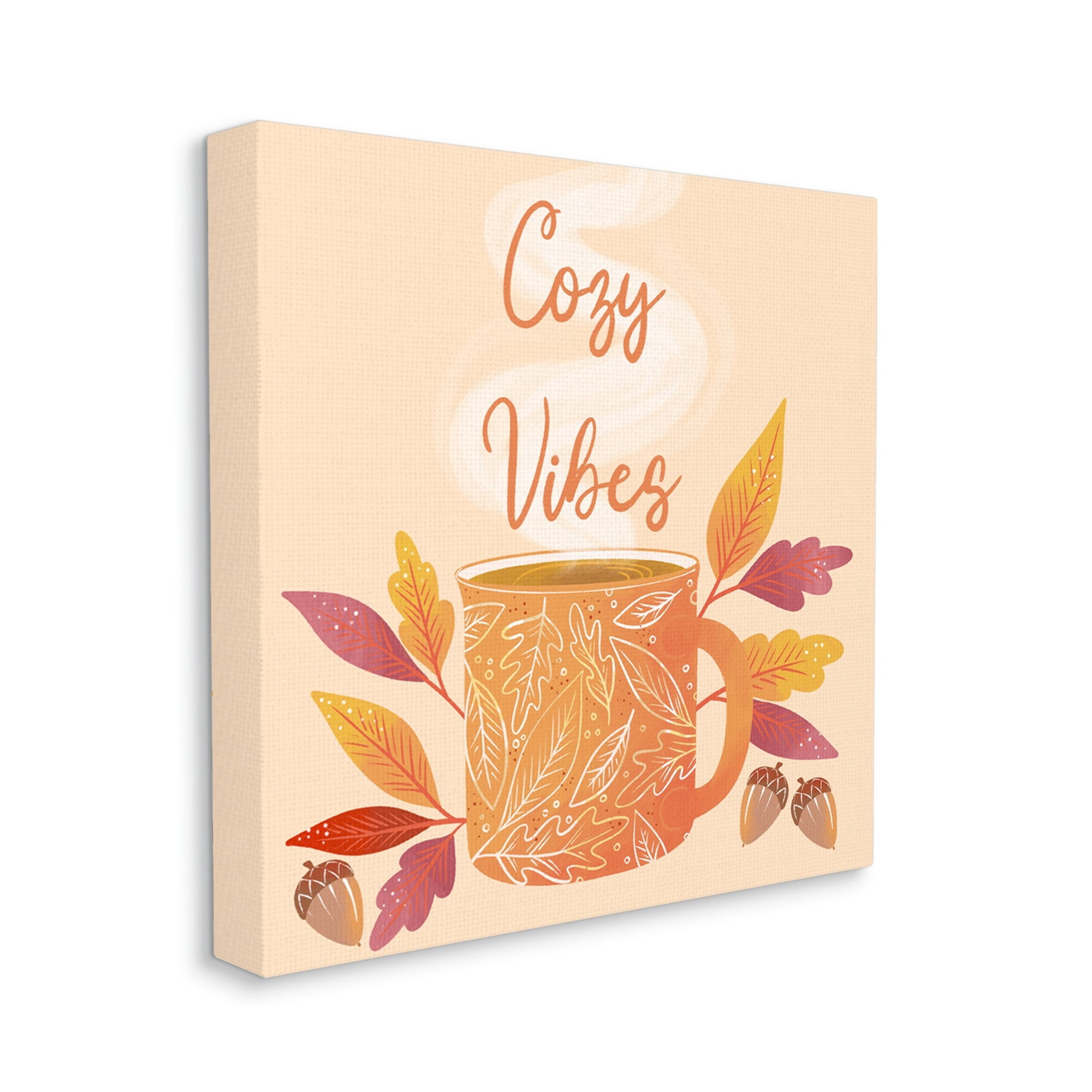 Stupell Industries Cozy Vibes Patterned Coffee Mug Autumn Leaves Graphic Art Gallery Wrapped Canvas Print Wall Art, Design by Dominika Godette