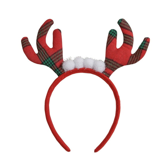 Fun Express 7 1/4" Tartan Plaid Stuffed Reindeer Antler Headbands - 6 Pieces