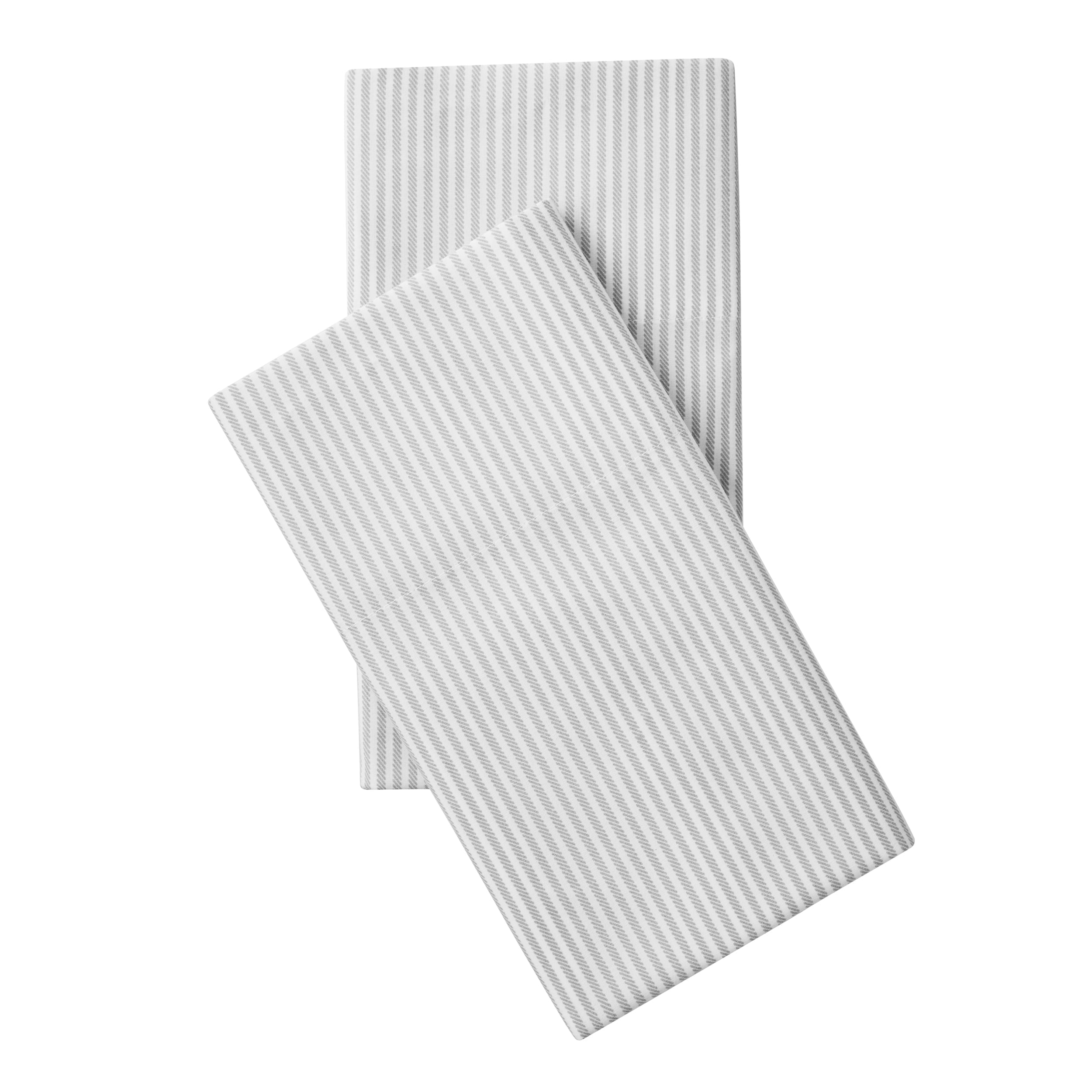 Mainstays 2-Piece 300 Thread Count Silver Stripe Cotton Blend Percale Pillowcase Set, Standard/Queen