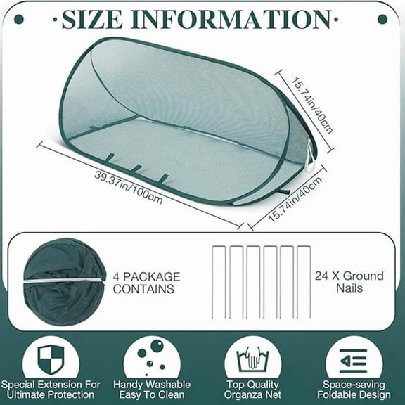 Foldable Plant Protection Netting Pop-Up Netting Garden Row Covers with 6Pcs Ground Stakes Mesh Plant Cage for Yard Flower Beds