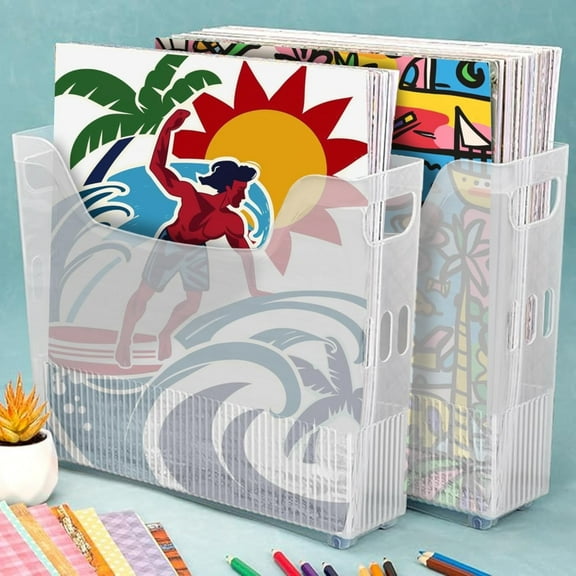 AQITTI Multipurpose Organizer for Scrapbook Paper Transparent Plastic Scrapbook Storage Bin with Wheels for Kitchen Cabinet Office & School, 13.3 X 3.5 X 10 Inche Clear