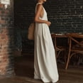 thumbnail image 5 of Womens Boho Halter Jumpsuit Lace Trim Deep V Neck Sleeveless Backless Summer Flowy Beach Casual Wide Leg Long Jumpsuit M, 5 of 5