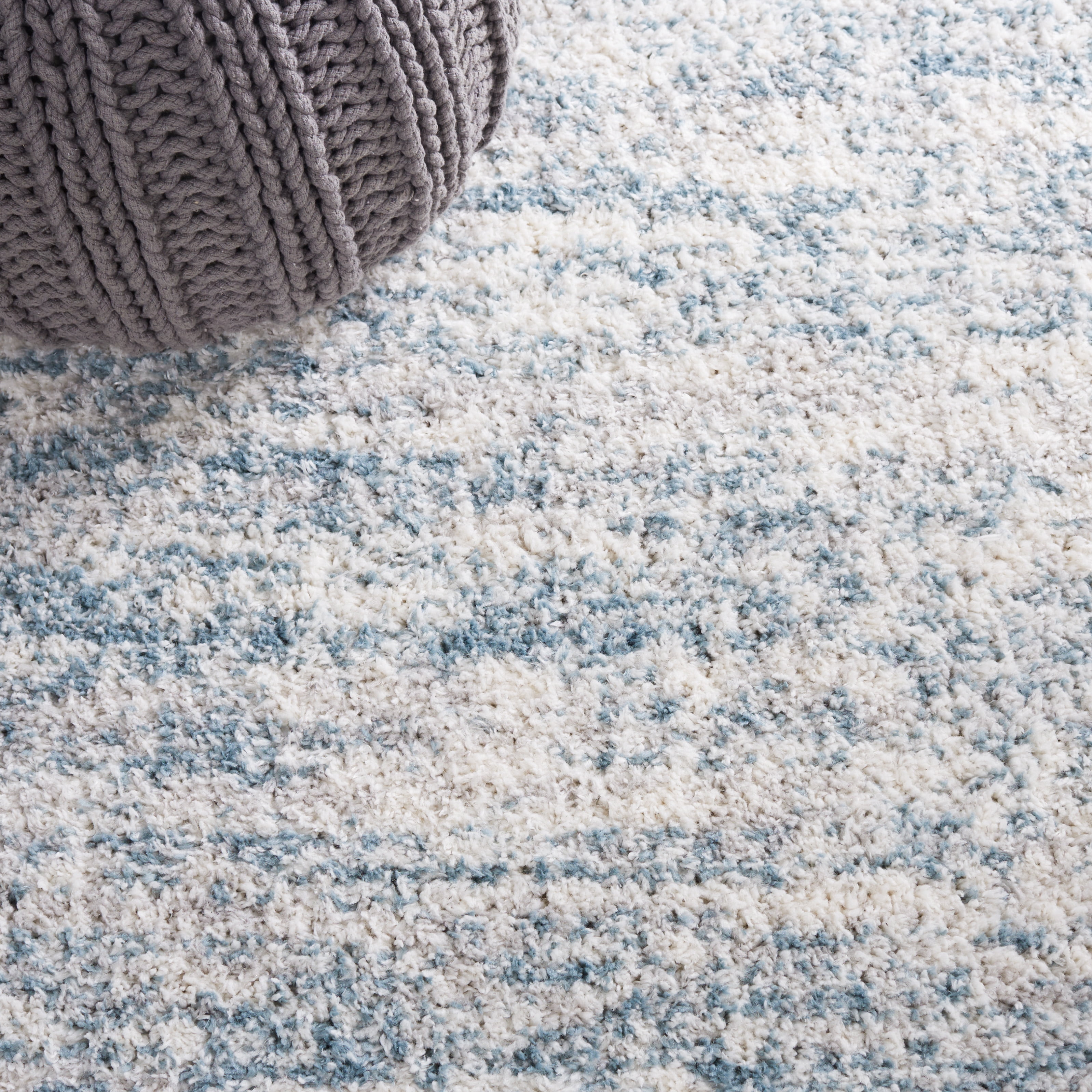 Safavieh Berber Torvald Abstract Polyester Shag Area Rug, Ivory/Light Aqua, 10' x 10' Square