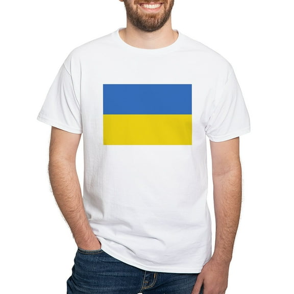 CafePress - Ukraine Flag T Shirt - Men's White Classic Cotton T-Shirts