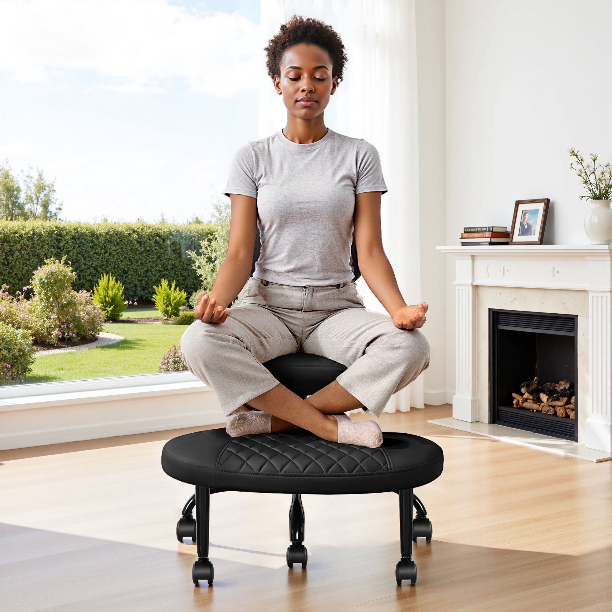 COOLHUT Cross Legged Chair, Ergonomic Adult ADHD Office Chair, Height Adjustable Yoga Office Chair, Meditation Chair with Lumbar Support, Home Office Kneeling Chair, Black