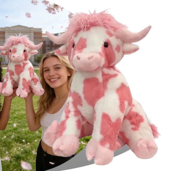 Pink Highland Cow Plush Toy – Soft Cuddly Stuffed Animal, Perfect Valentine's Day Gift for Her, Cute Cuddle Buddy & Sweet Decor to Enhance Romantic Valentine's Moments