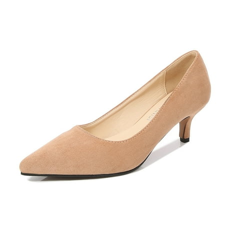 

Women‘s Pointed Toe Court Pumps Solid Color Slip On Kitten Heels Casual OL Style Low Heels