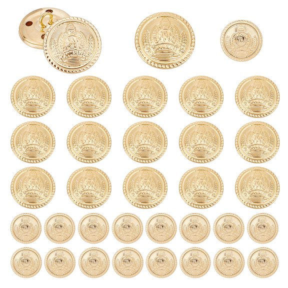 40pcs Metal Blazer Button set 2 Sizes 4-Hole Brass Buttons Golden Sewing Buttons Vintage Metal Buttons Embossed Buttons for Blazers Suits Sport Coats Uniform Jackets Dress 15/20mm