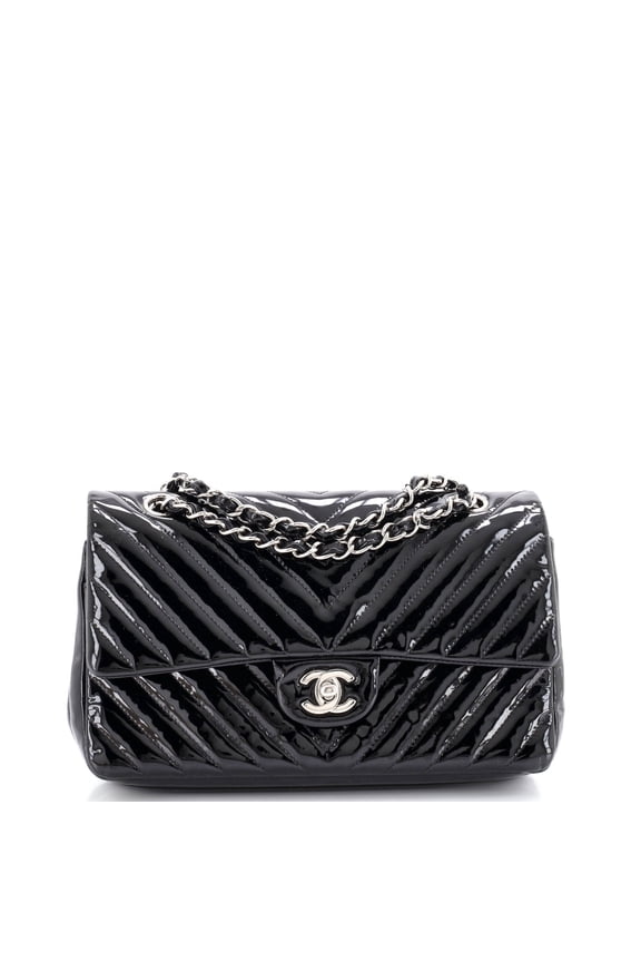 Pre-Owned Classic Double Flap Bag Chevron Patent Medium By Rebag