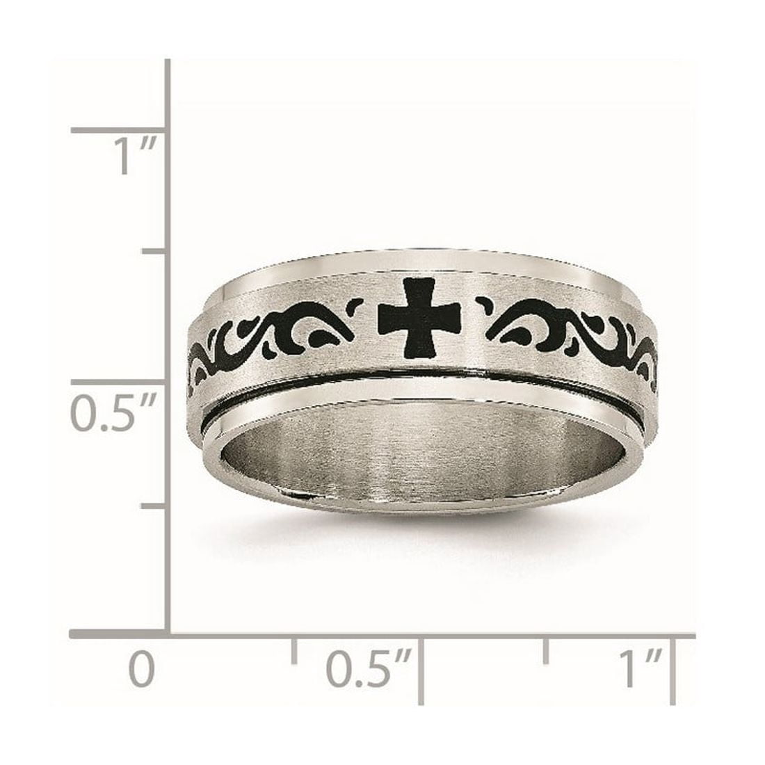 Stainless Steel Brushed Polished Black Enamel Swirl Design Ring Size 12.5 8mm Wide <mm Thick Ring for Women