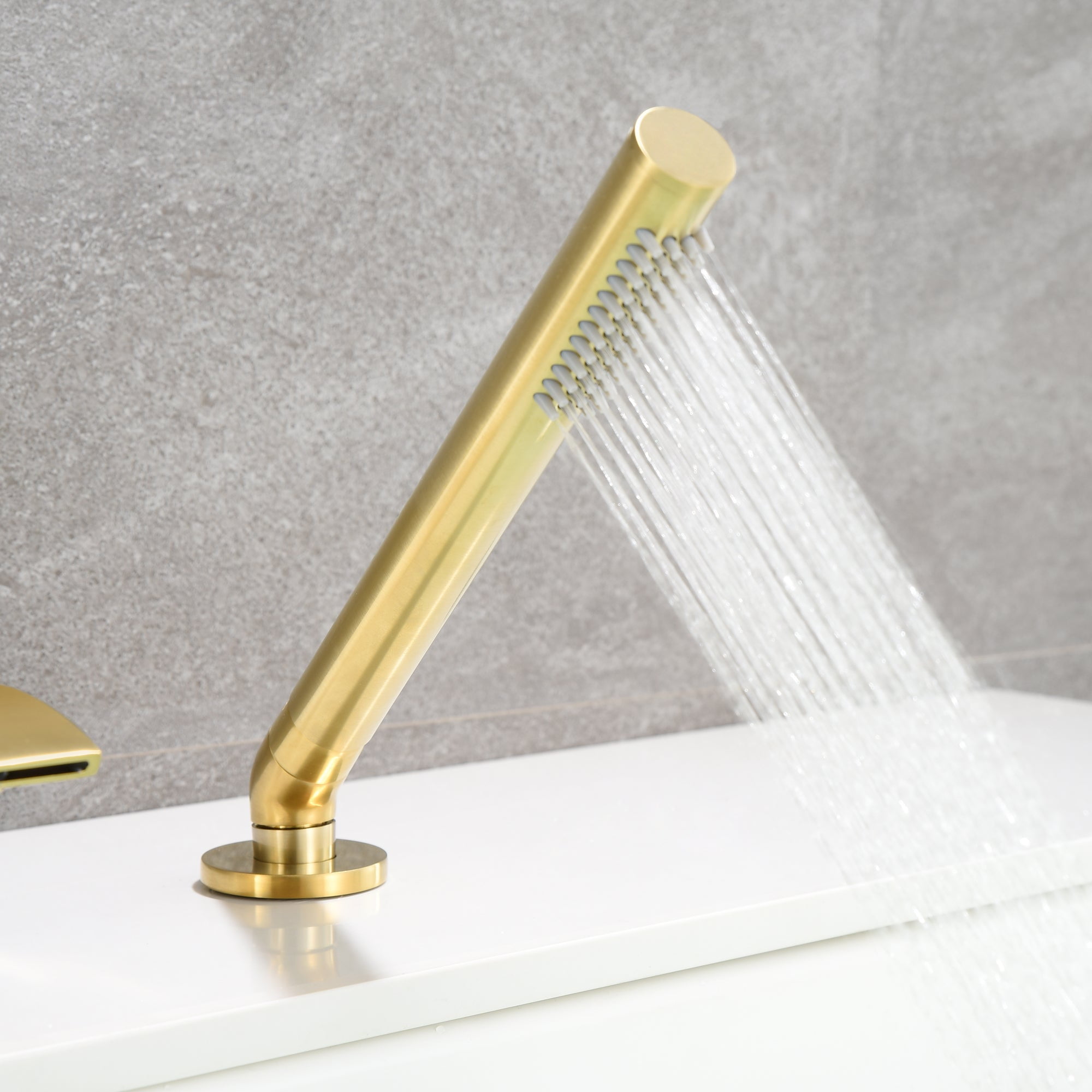 Brushed Gold Roman Tub Faucet with Hand Shower,Waterfall Spout with Diverter