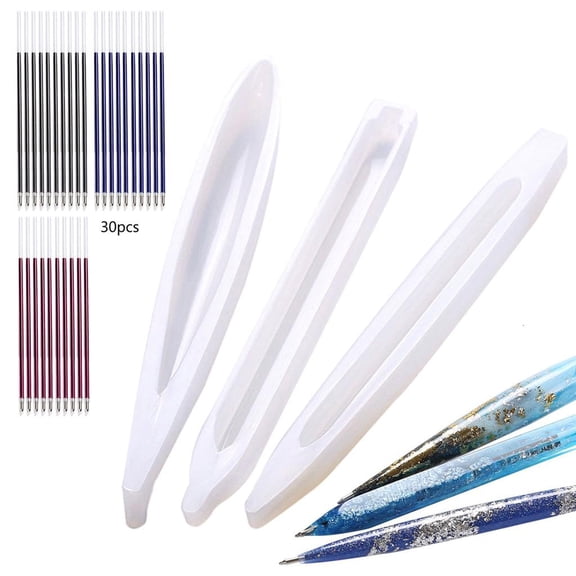 WE-POLUJ 3Pcs Ballpoint Pen Silicone Molds with Ballpoint Refill for DIY Art Pen Resin Crafts Student Back to School Gift Resin