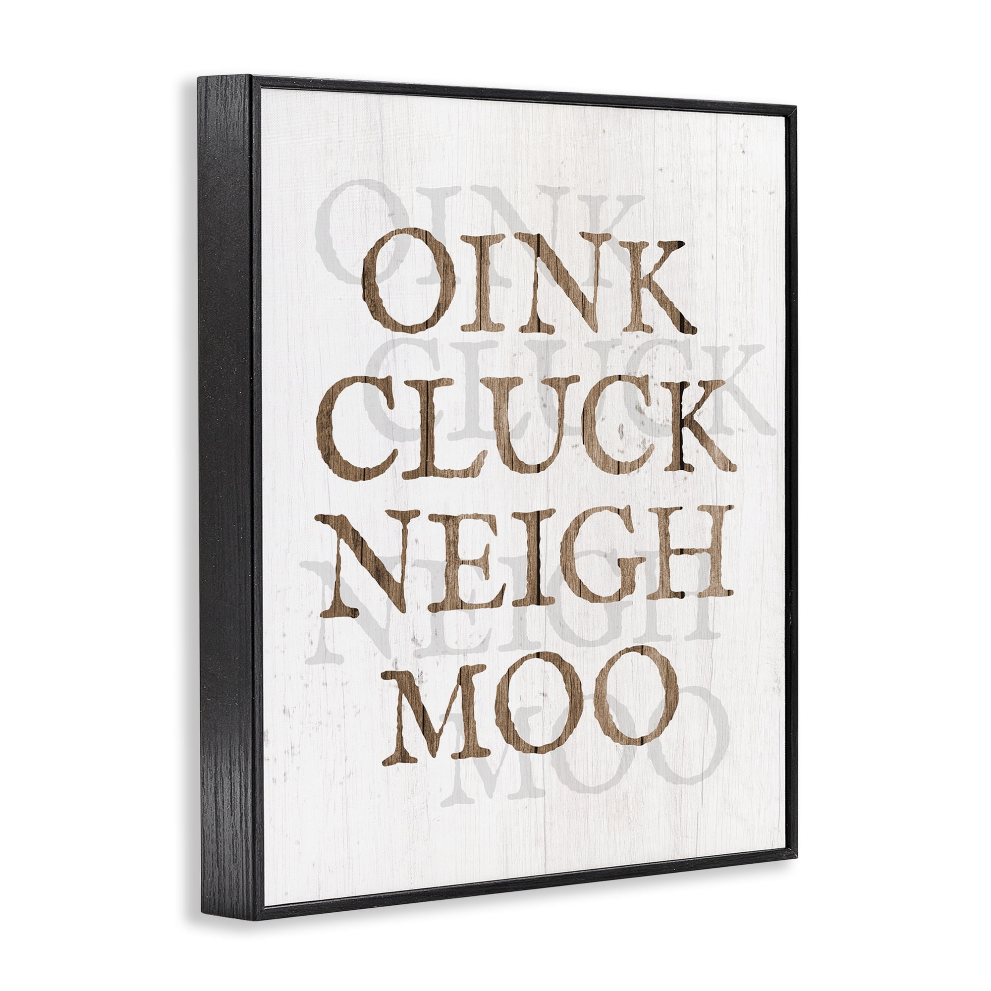 Stupell Industries Oink Cluck Neigh Moo Typography Painting Black Framed Art Print Wall Art, 24 x 30