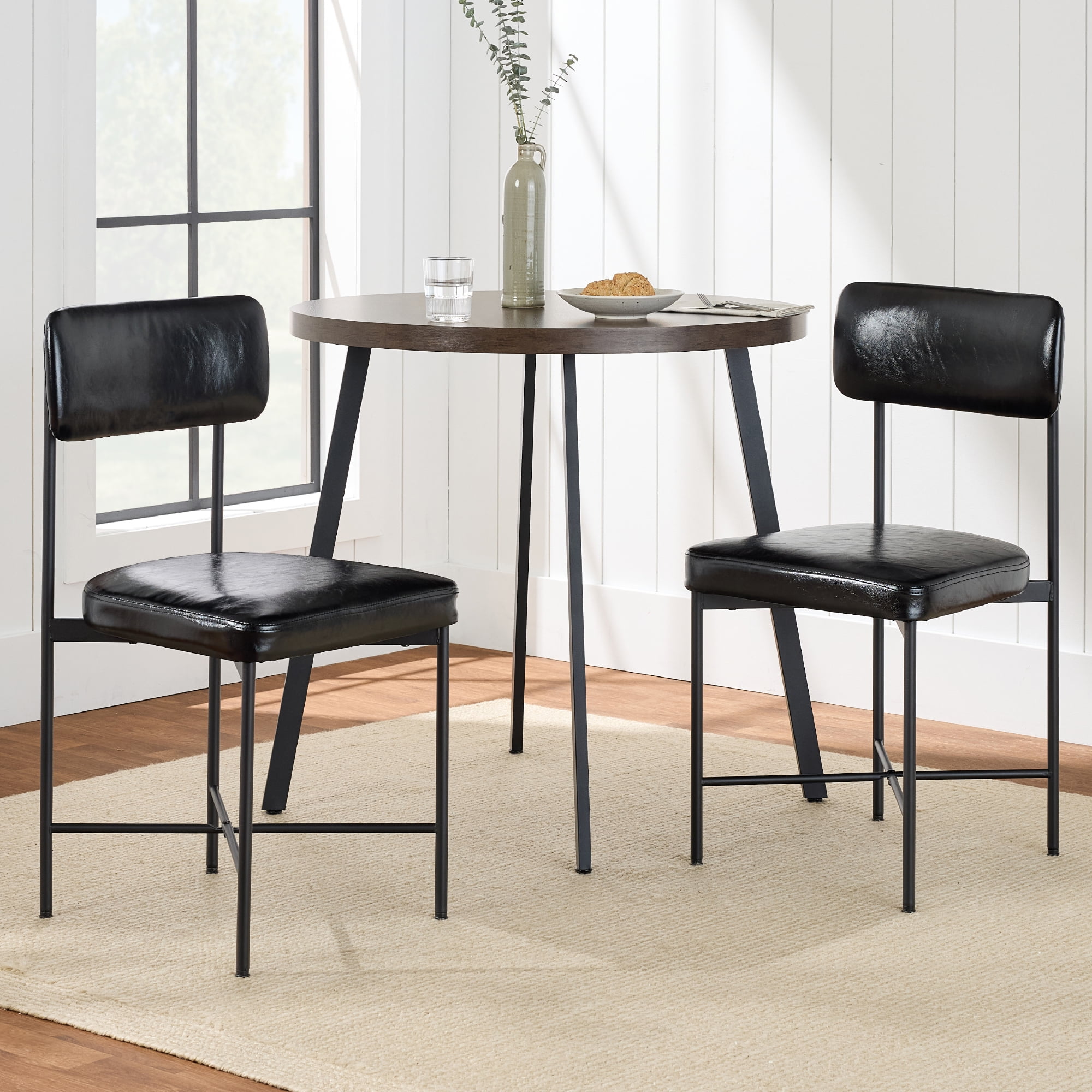 Best Choice Products Faux Leather Dining Chair Set of 2, Standard Height w/ Metal Frame - Midnight Black