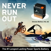 Chrome Battery Yb14l-a2 (14l-a2 12 Volts,14 Ah, 190 Cca) Sealed AGM Snowmobile Battery for Arctic Cat And Yamaha Models