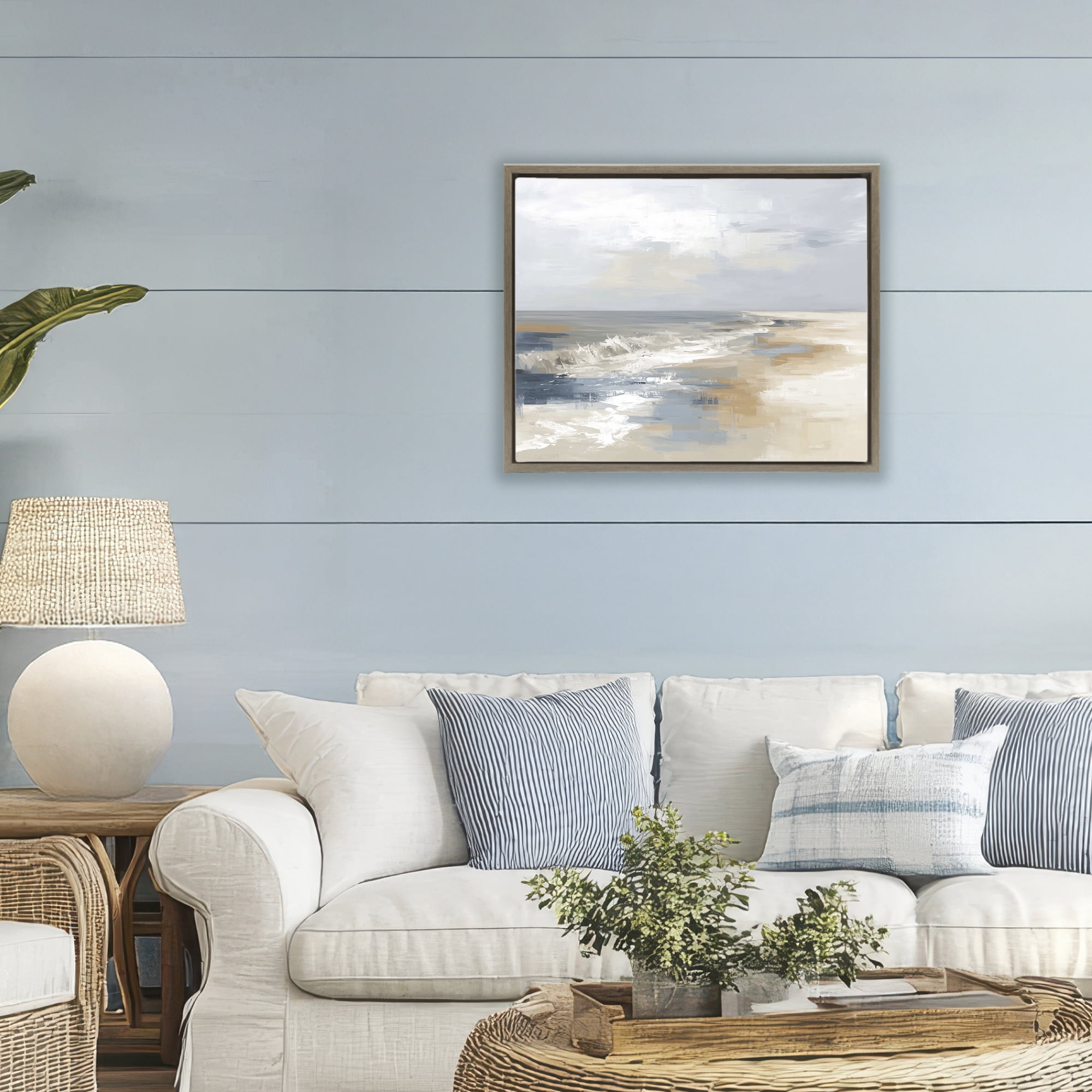 Stupell Industries Tranquil Beach in Neutrals Brown Framed Floater Canvas Wall Art, design by Kim Curinga