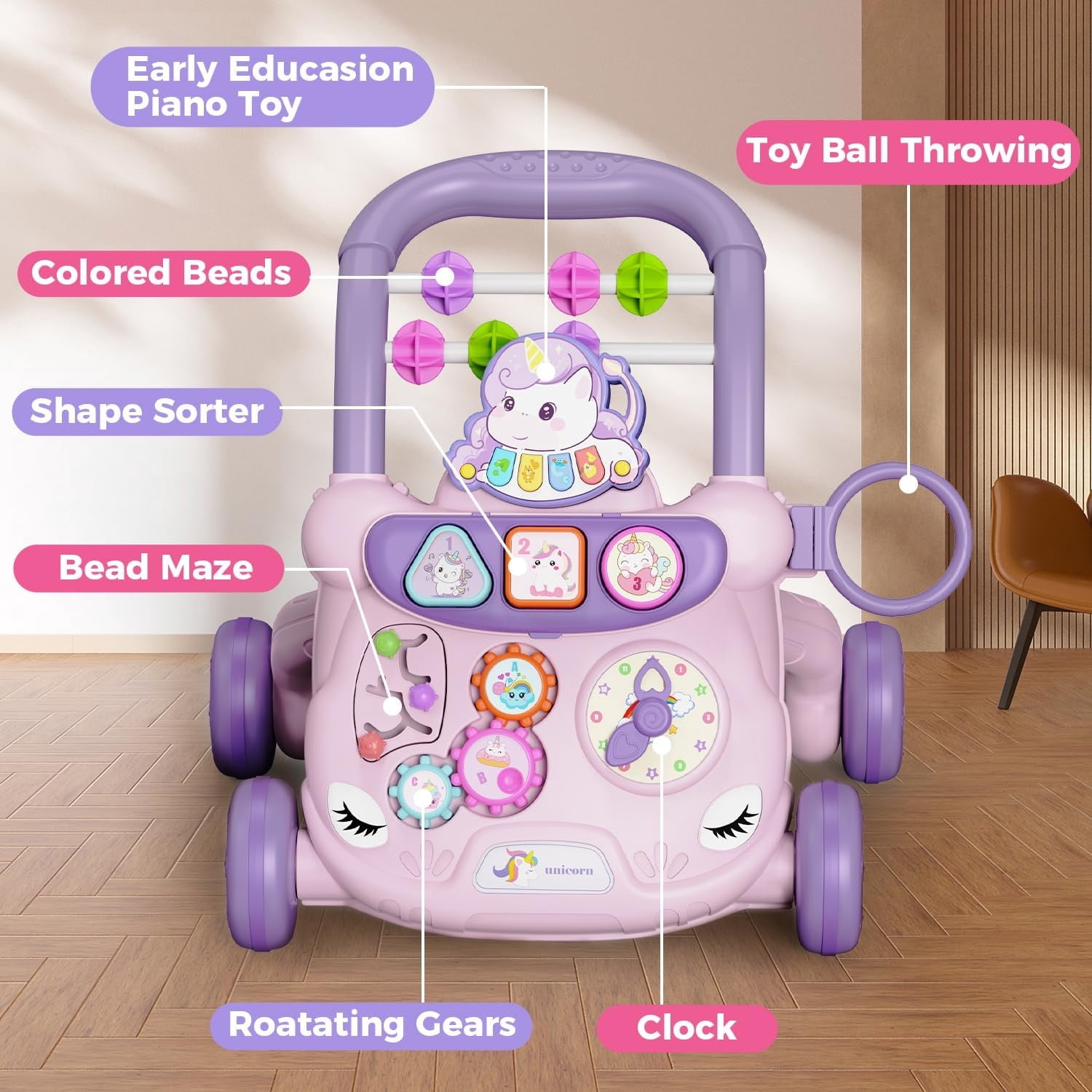 Aijohnny Baby Walker Toys,Push Walker for Boys & Girls Learning , Early Educational Toys for Kids , Birthday Gifts for Toddler 6-18 Months