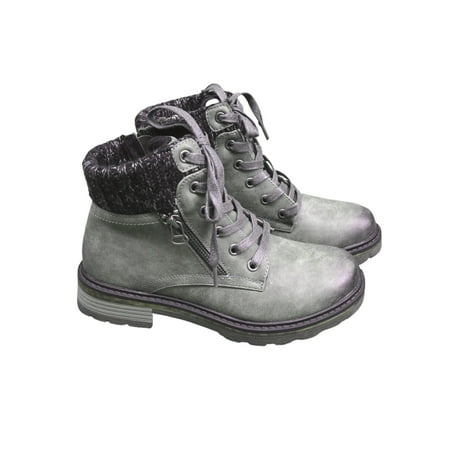 

Younar Women s Combat Boots - Anti-Slip Lace Up Ankle Boots with Fur Inside and Zipper Black Gray Khaki for Autumn Winter