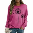 thumbnail image 2 of FRSASU Womens Dandelion Sweatshirt Casual Crewneck Tee Loose Long Sleeve Pullover Tops Hot Pink, 2 of 5