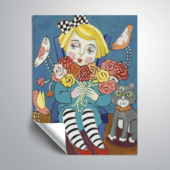 ArtWall Flower Girl with Friends, Removable Wall Art Mural by Holly Wojahn