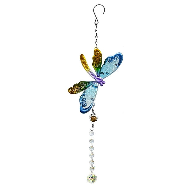 Lámpara colgante de cristal con colibrí - Citrino, 46 cm, luz RGB, decoración para jardín/hogar/ventanas, regalo para amigos