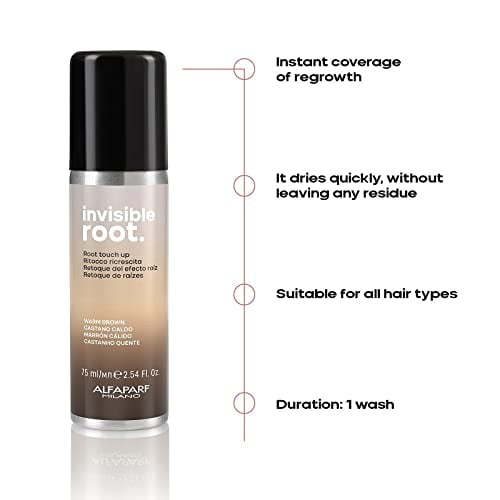 Alfaparf Milano Invisible Root Touch Up Spray - Warm Brown - Temporary Hair color Spray - Root concealer - Warm Brown Hair color Regrowth cover Up, 254 fl oz