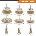 thumbnail image 2 of Wire Wheel Cup Brush for Drill, 9 Pack Carbon Steel Bristles Wire Brush Set Coarse Crimped Abrasive Brass Coated Brushes1 x Wire Brush Set, 2 of 5