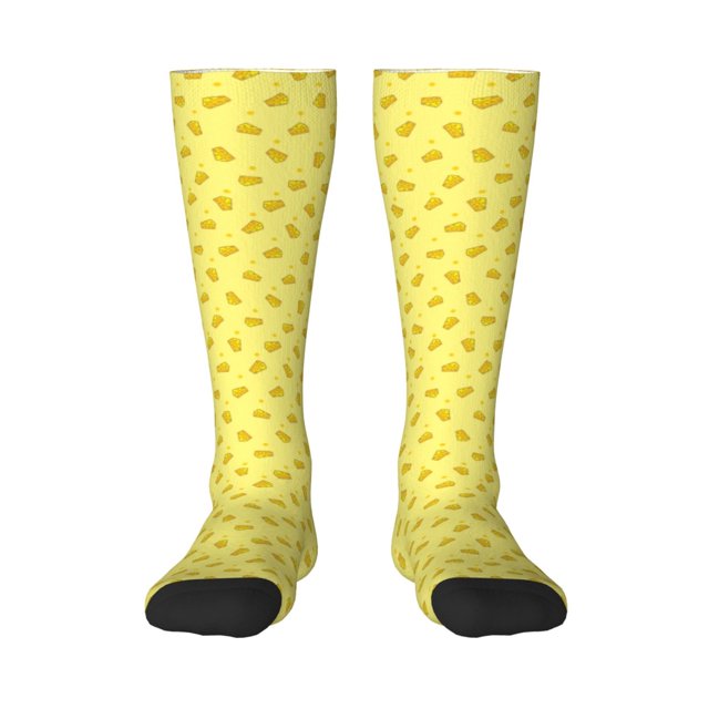 Gaeub Chaussettes Design Imprimé Fromage Extensibles Hautes pour Hommes Femmes Adolescents, Chaussettes de Softball Soccer pour Randonnée, Sport