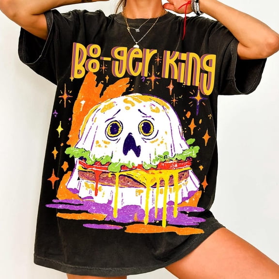 Boo-ger King Halloween T-Shirt, Funny Toddler Fall Tee, Retro Ghost & Burger Shirt, Trendy Halloween Costume Shirt, Cute Boo Graphic Tee