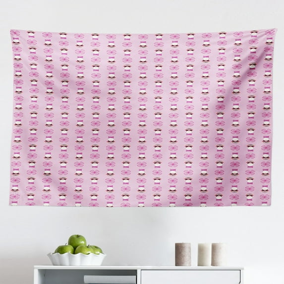Dachshund Tapestry, Cartoon Sausage Dogs in Love on Polka Dotted Backdrop, Fabric Wall Hanging Decor for Bedroom Living Room Dorm, 2 Sizes, Chocolate Vermilion, by Ambesonne