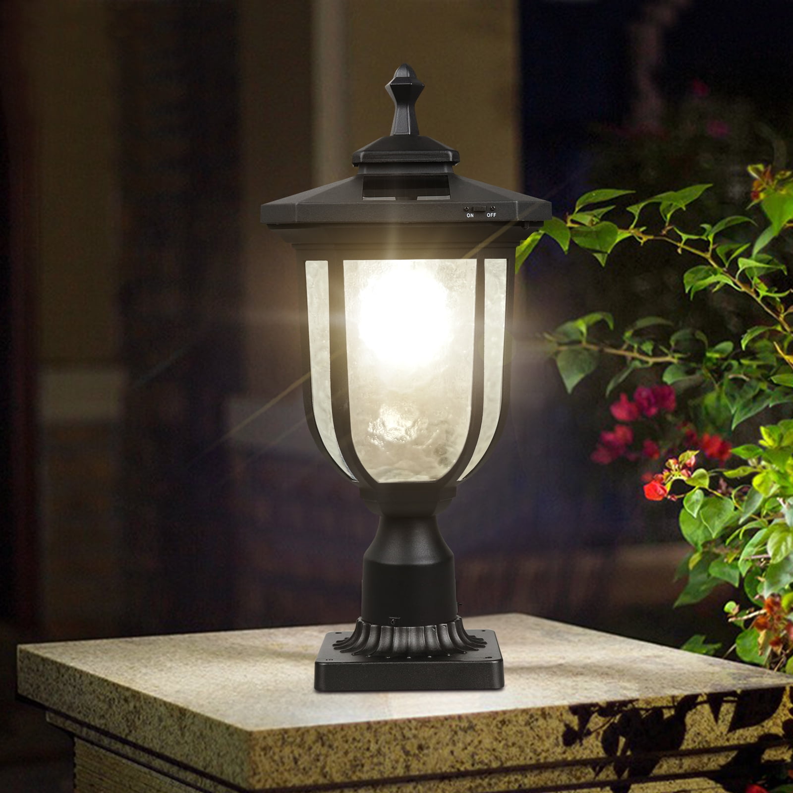 KMC KMC LIGHTING ST4322Q Solar Lamp Post Light Outdoor Aluminum Solar Post Light 120 LUMENS One Pack for Garden Post Pole Mount Landscape Yard etc.
