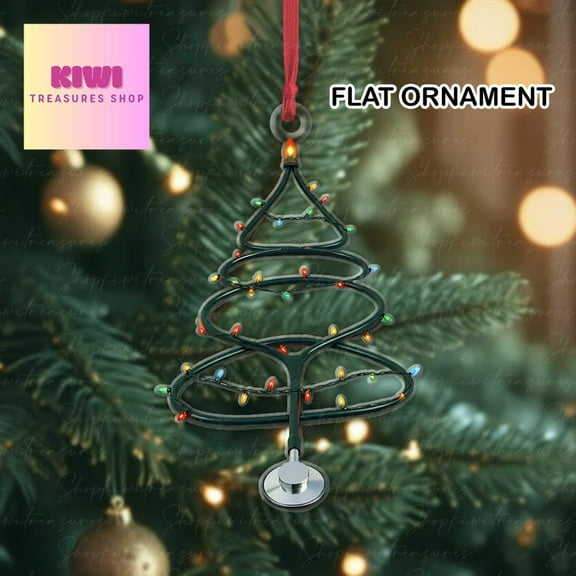 TiniDecor Stethoscope Christmas Tree Ornament 2025, Flat Acrylic, Nurse Doctor Holiday Gift