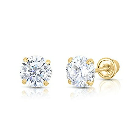 Tilo Jewelry 14k Yellow Gold Solitaire Round Cubic Zirconia Stud 14k Yellow Gold Solitaire Round Cubic Zirconia Stud Earrings In Secure Backs 7mm