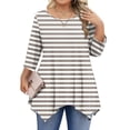 thumbnail image 2 of zbxnLI Womens Plus Size Tops 3/4 Sleeve Tunic Tops Striped Graphic Tee High Low Hem Dressy Blouses, 2 of 5