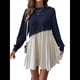 thumbnail image 1 of Vestido Corto Informal de Corte A con Cuello Redondo, Larga y Dobladillo con Volantes para Mujer Azul Marino S, 1 of 9